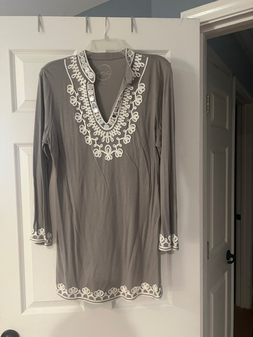 INC International Concepts Gray Tunic with White Embroidery